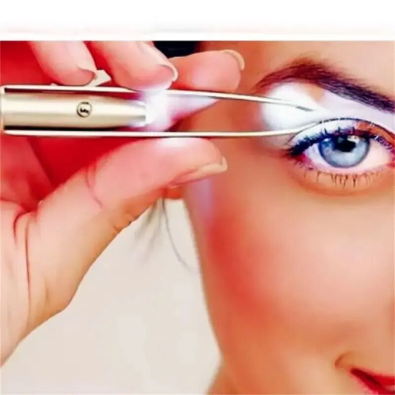1pc portatile in acciaio inossidabile design intelligente sopracciglio capelli rimuovi pinzetta con strumento di trucco a luce LED