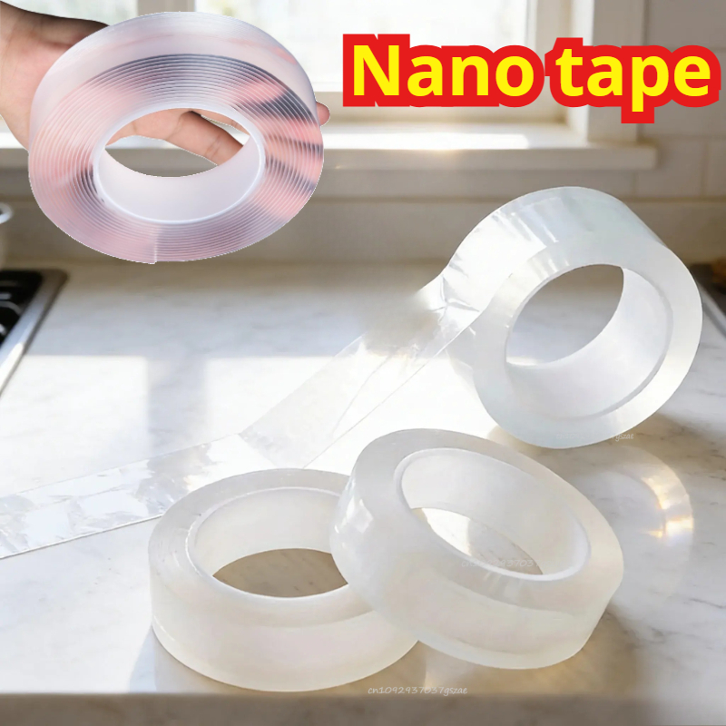 Cinta adhesiva Nano de 1/3/5m, cinta adhesiva de doble cara, cinta impermeable sin rastro para baño, cocina, grifo, pegatina de Gel, mejoras para el hogar