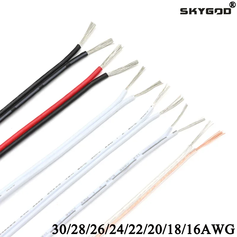 Kabel Listrik UL2468 2 Pin 2~100m, Tembaga Berlapis Timah, Isolasi PVC, Gauge 16/18/20/22/24/26/28/30 AWG, Kabel Ekstensi untuk LED Strip