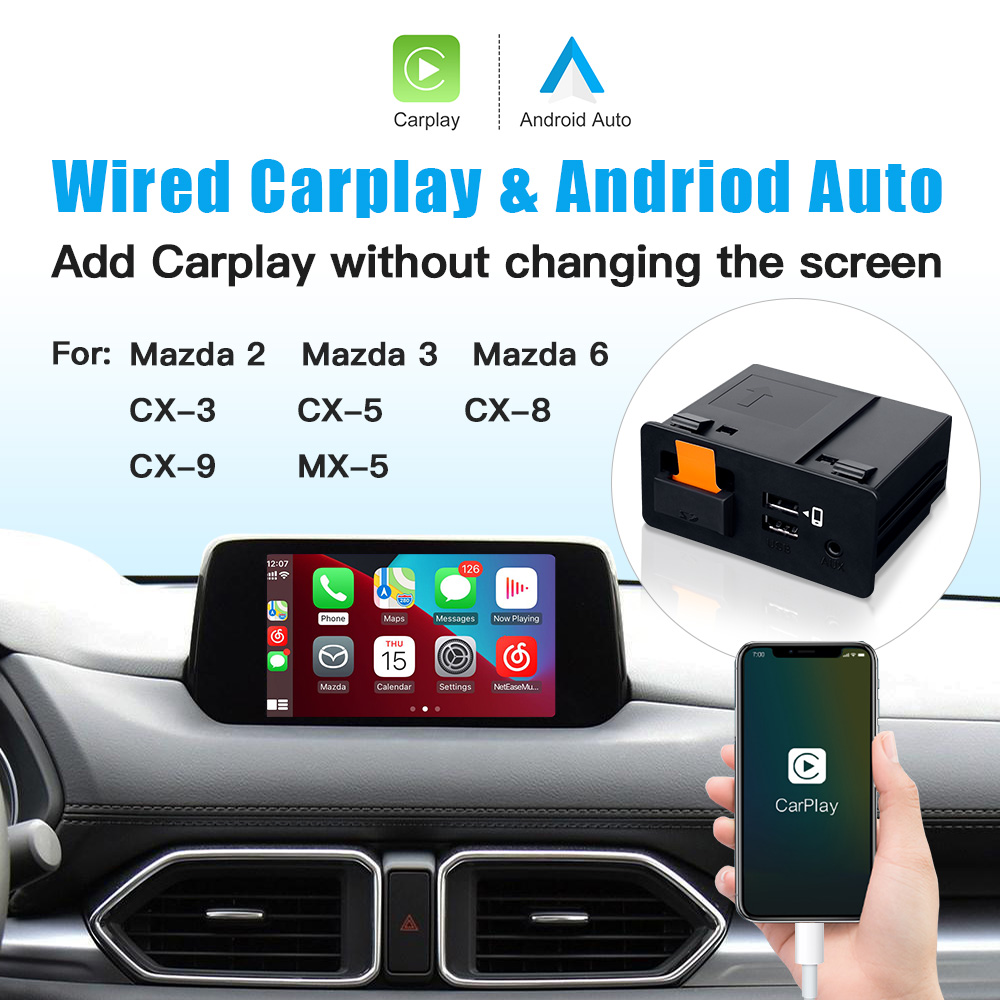 CARABC Carplay Android Auto Adapter UBS Hub OEM do modernizacji Mazda 2 3 6 CX3 CX5 CX8 CX9 MX5 Demio Miata TK78669U0C Kit