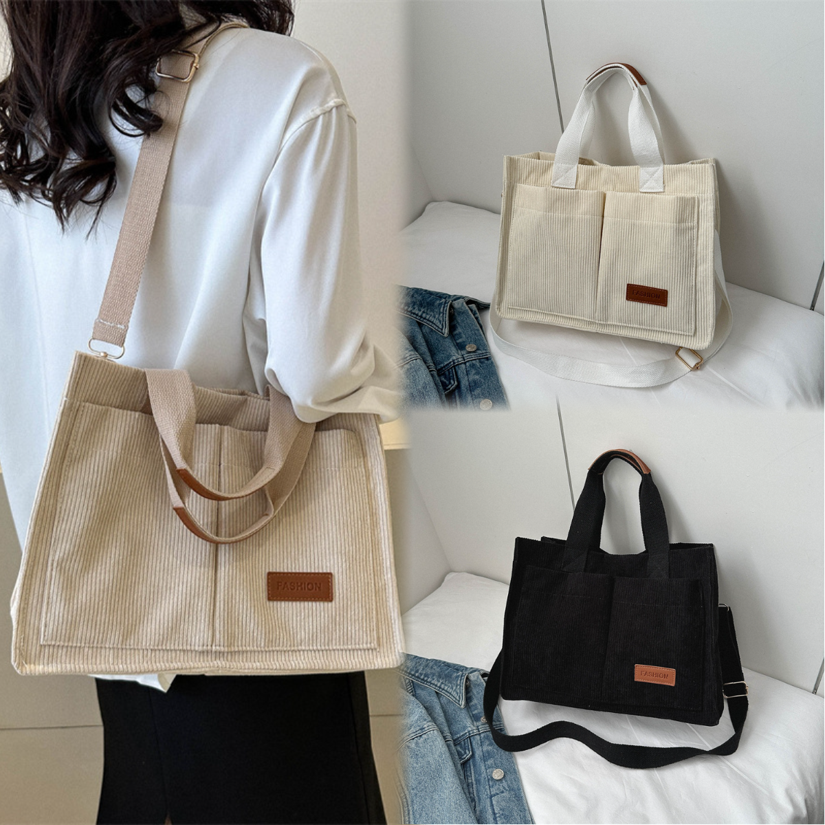 Borsa da donna, nuova borsa a tracolla in tela alla moda di grande capacità, borsa a tracolla, borsa da pendolarismo zwq