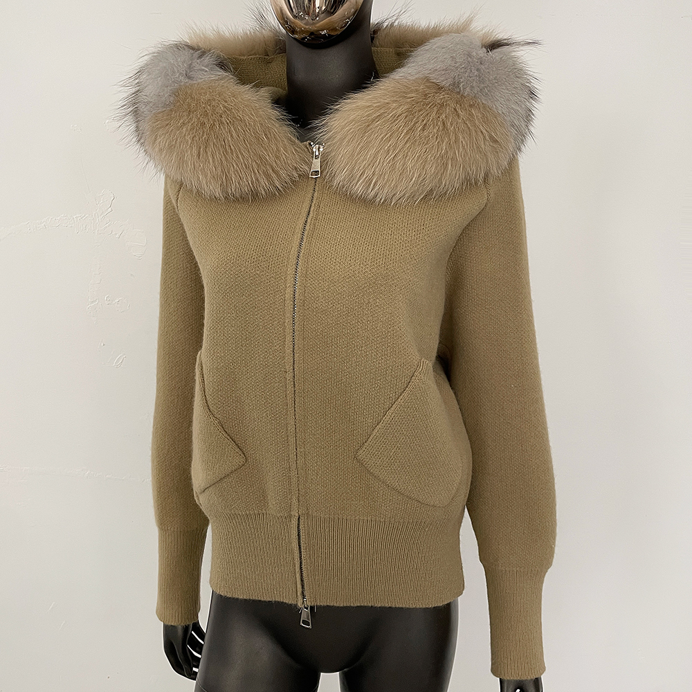 Oftbuy gola de pele de raposa real curto cardigan moda outono inverno roupas femininas com capuz grande jaqueta de malha casaco de pele natural feminino