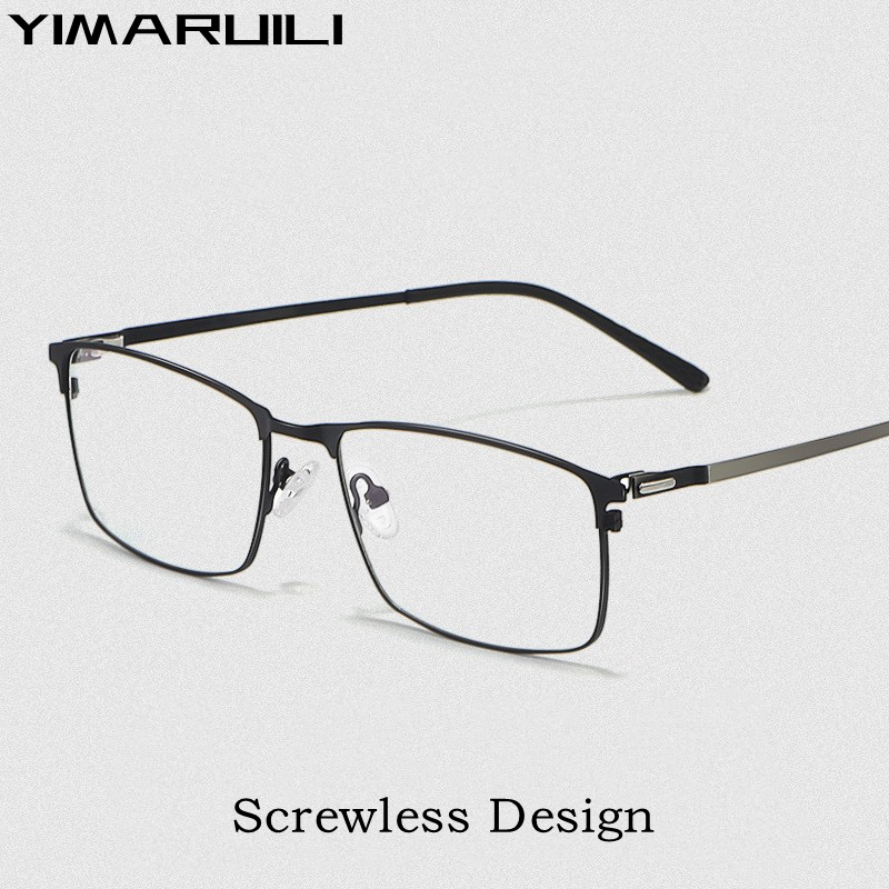 Yimaruili Ultra Lichte Kwaliteit Gelegeerd Vierkant Brillen Schroefloos Ontwerp Mode Optische Brillen Frame Heren P9847