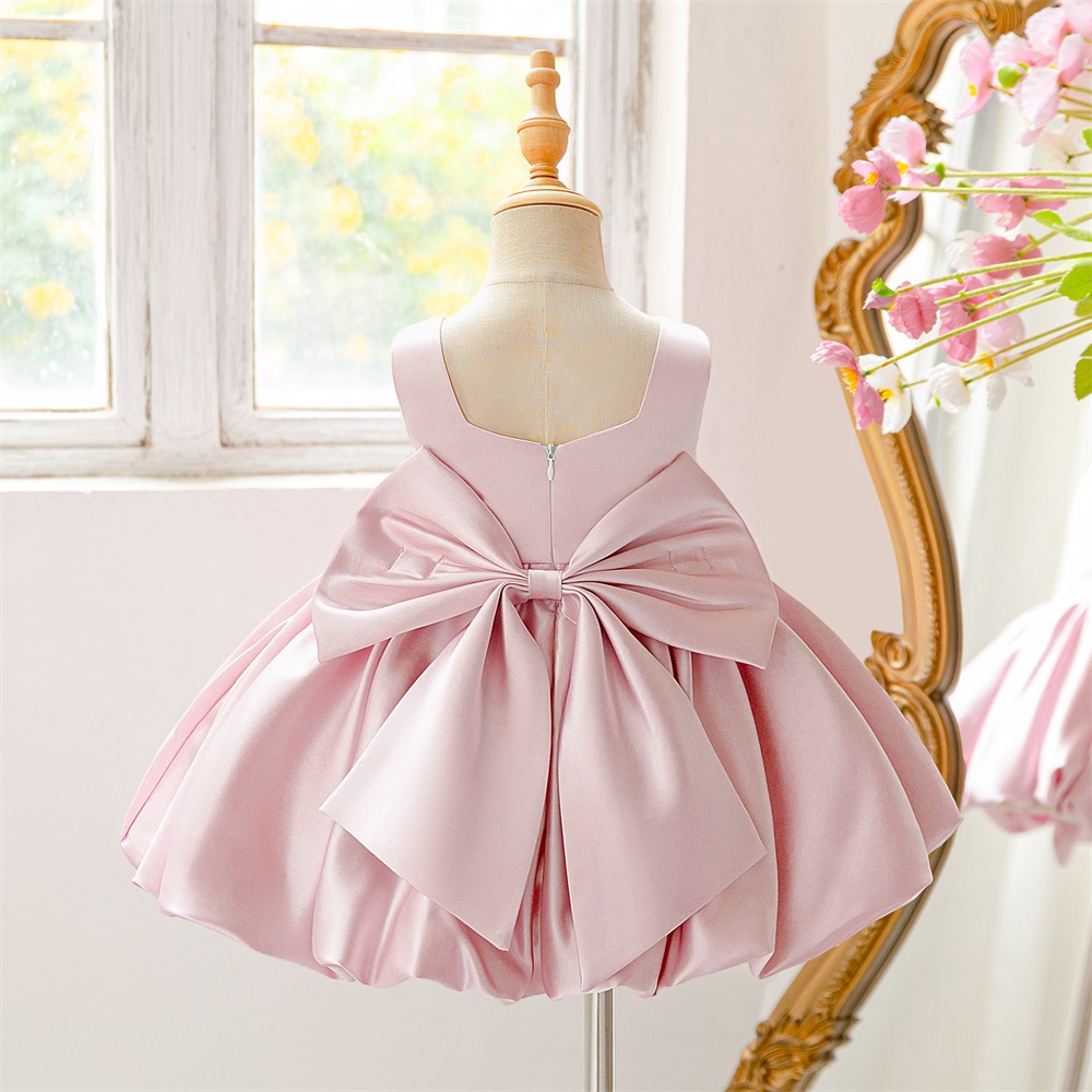 Abito da Cerimonia con Fiocco per Bambina, Vestito da Principessa per Battesimo, Festa di Compleanno, Cocktail Party
