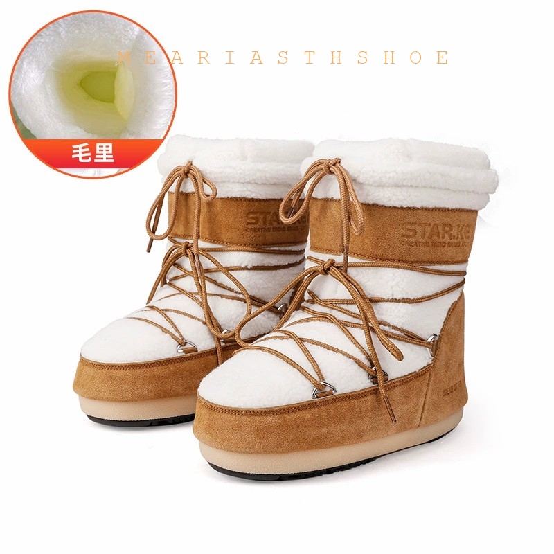 Nieuwe 2026 Dames Dikke Zool Vachtlaarzen Winter Warme Mid-Calf Platte Sneeuwlaarzen Lichtgewicht Balans Ondersteunende Instap Casual