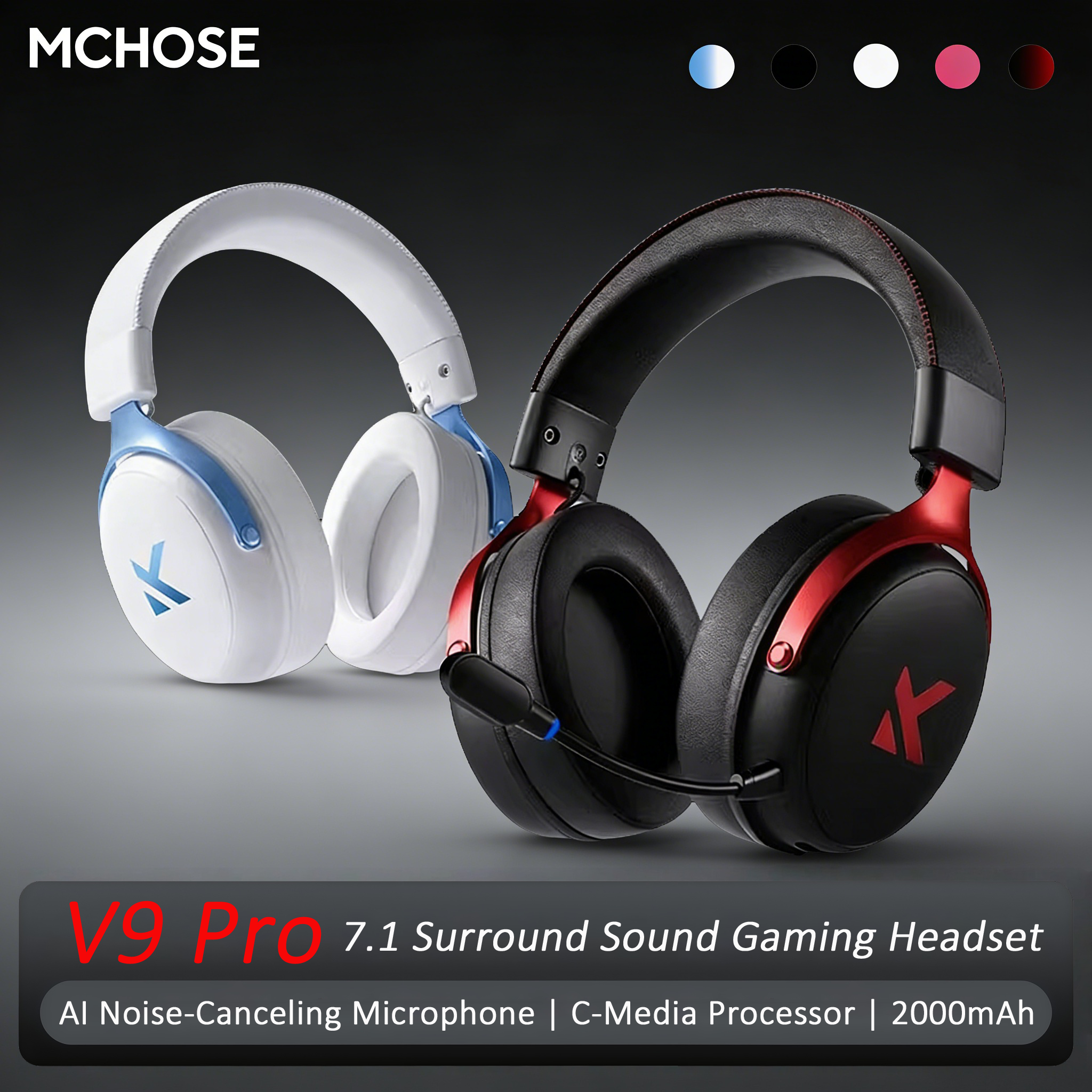 Auriculares Electrónicos para Deportes MCHOSE V9 Pro, Tres Modos de Juego, USB Inalámbrico, Sonido Envolvente 7.1, Auriculares Portátiles con Micrófono