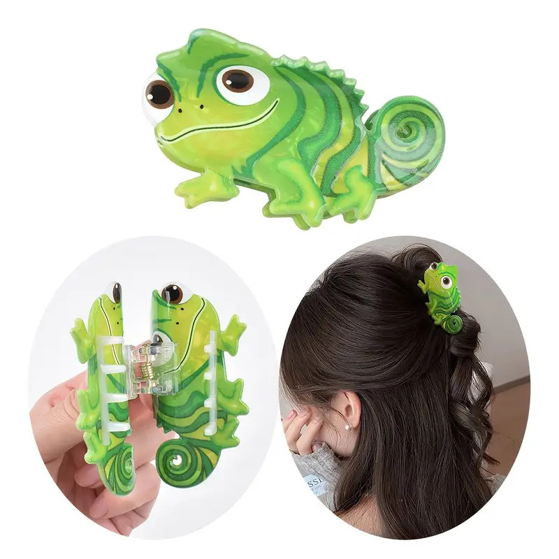 Presilha de Cabelo Antiderrapante em Formato de Lagarto Verde Fofo, Presilha de Cabelo de Desenho Animado de Tubarão, Presilha de Rabo de Cavalo da Moda, Acessórios de Cabelo para Uso Diário
