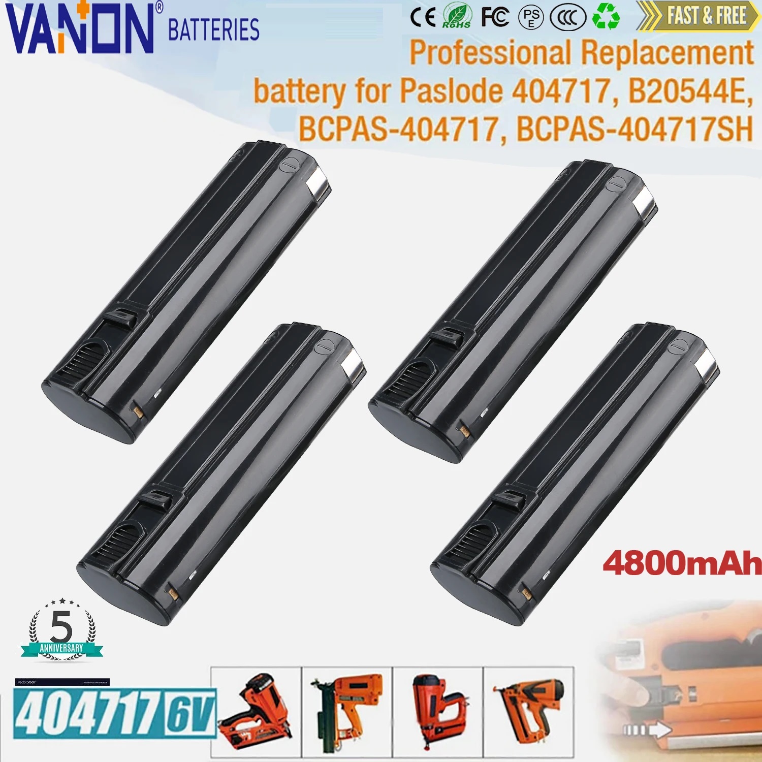 1/2/4 Stück 4,8 Ah 404717 Ersatz für Paslode 6 V B20544E B20720 404400 900400 Ni-MH-Akku-Pin, kompatibel mit Akku-Elektrowerkzeugen