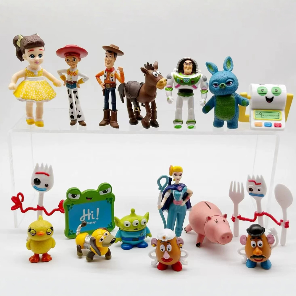 17 stks/set Toy Story 4 Karakters Woody Buzz Lightyear Q Versie Actie Pop Speelgoed Beeldje Kerst Anime Decoratie Gift