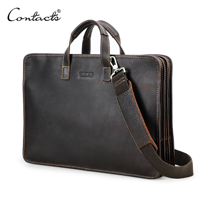 CONTACT'S-maletín de cuero genuino para hombre, bolso de hombro masculino, bolso de mano para ordenador portátil, Macbook Pro de 16"