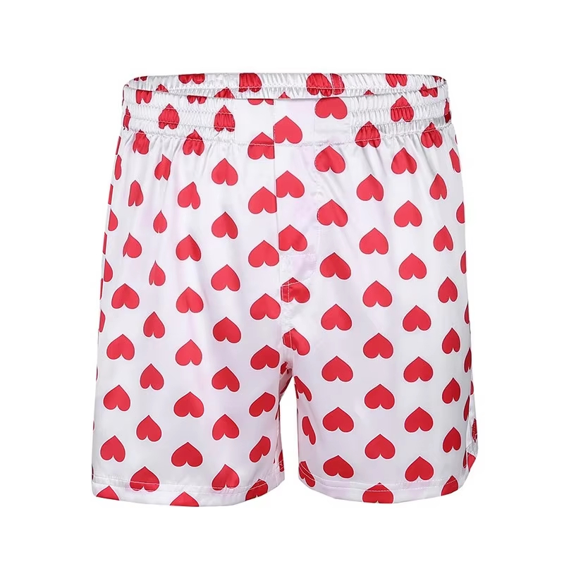 Sommermode Lässige Schnelltrocknende Atmungsaktive Herren-Shorts mit Niedlichem Herzchen-Print Klassische Weiche Lose Schnelltrocknende Strandshorts