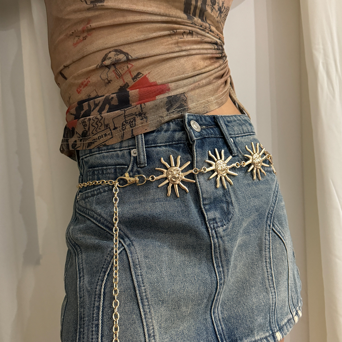 Moda księżyc słońce metalowe paski kobiety w stylu Vintage łańcuszek wisiorek paski sukienka Jeans paski 1 Pc