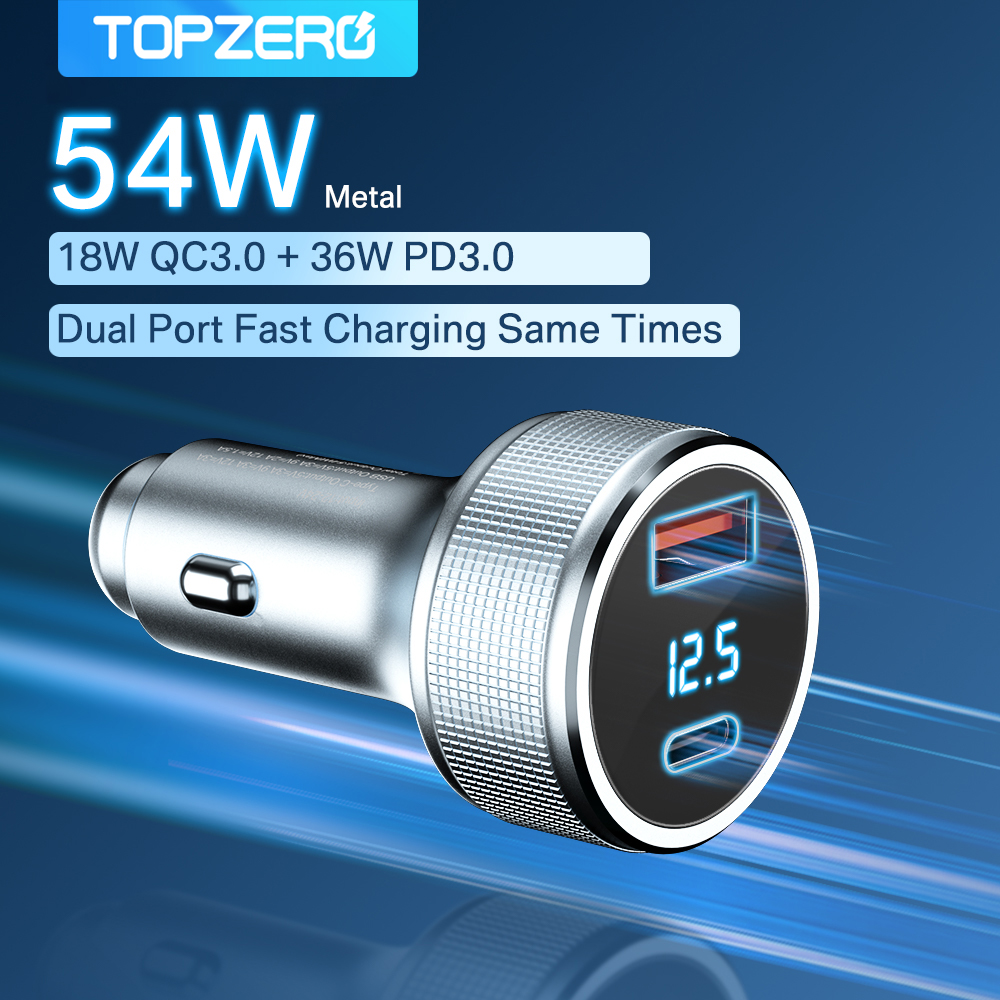 Adattatore per caricabatterie per auto USB 3.0 a ricarica rapida da 54W per iPhone 13 X Xiaomi SCP tipo C PD caricabatterie per telefono per auto con ricarica rapida USB C