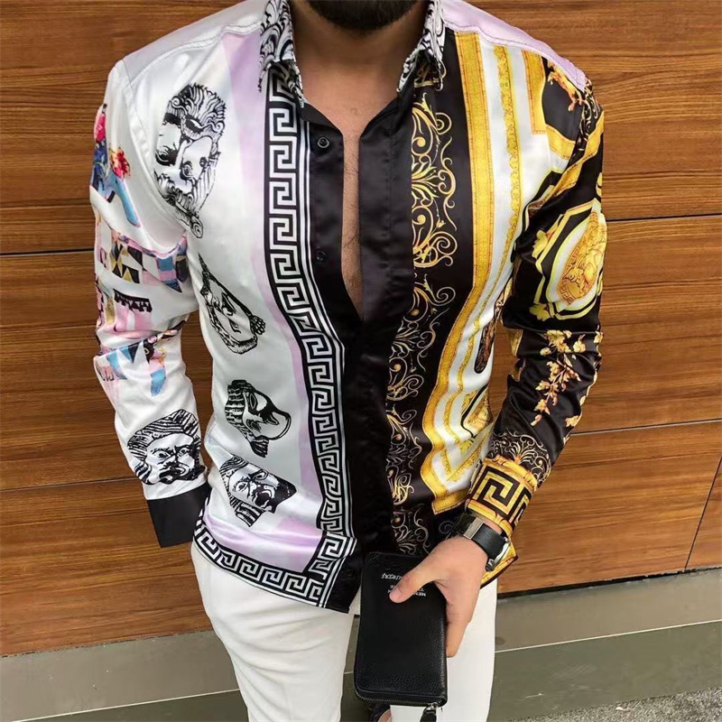 Camisa para hombre, las últimas camisas de primavera y otoño, camisa Social de lujo de manga larga con estampado 3D, Top con solapa, Top para hombre, entrega rápida