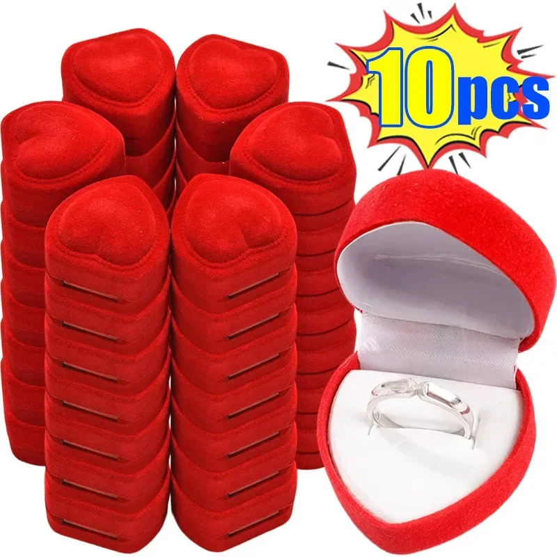 Reunindo vermelho coração forma anel caixas jóias brincos casos de exibição titular caixa de presente anel de casamento caixa contador embalagem anéis