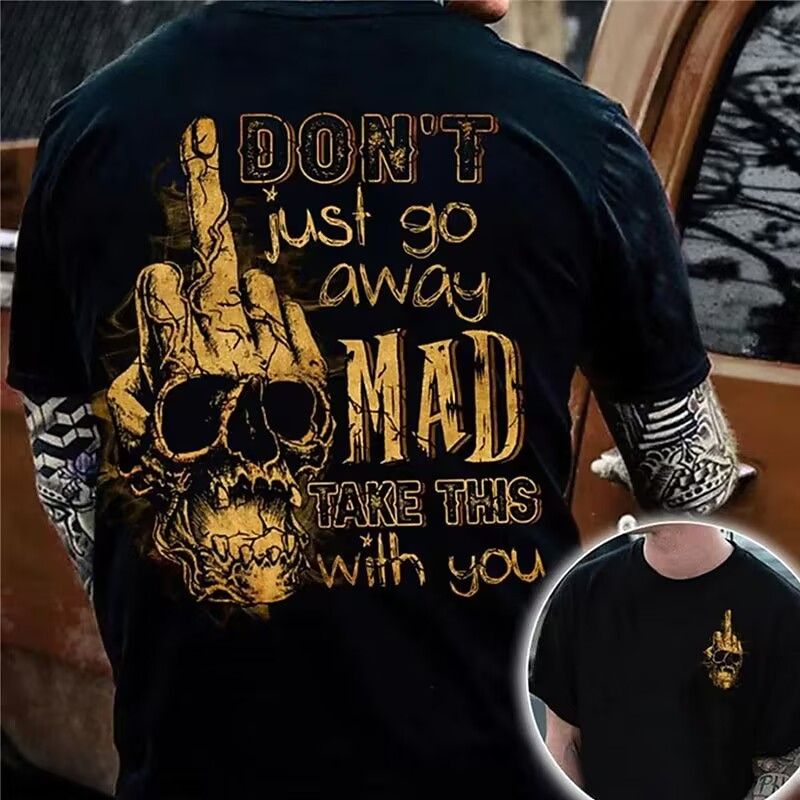 2025Nieuwe zomer hete verkoop dubbele pistool schedel digitaal printen korte mouw jongens knappe persoonlijkheid ronde hals T-shirt top