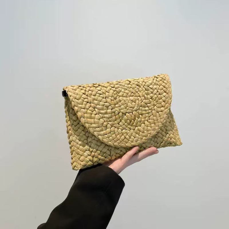 Borse a Busta Moda Donna, Borsa da Spiaggia Estiva, Portafoglio Artigianale, Borsa in Paglia Intrecciata, Portamonete e Portatelefono Lungo, Pochette