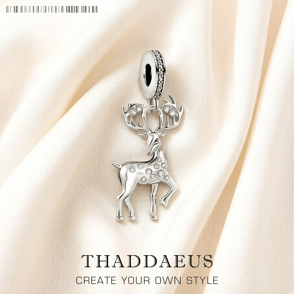 925 Sterling Silver Deer Moose Dangle Charm Pendant New Cute Lucky Women Jewelry Trendy Winter Christmas Gift