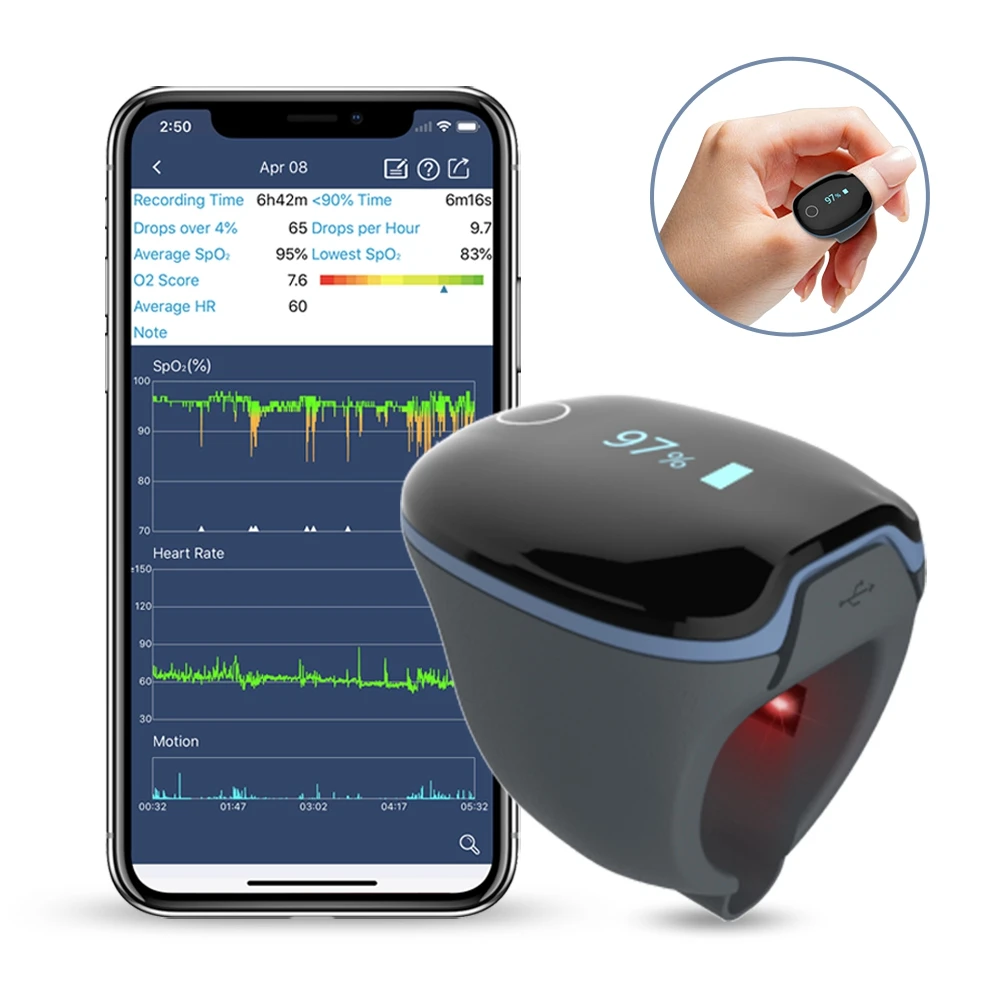 Wellue O2ring Bluetooth Fitness Ring Oxímetro de pulso de frecuencia cardíaca Monitor de apnea para dormir