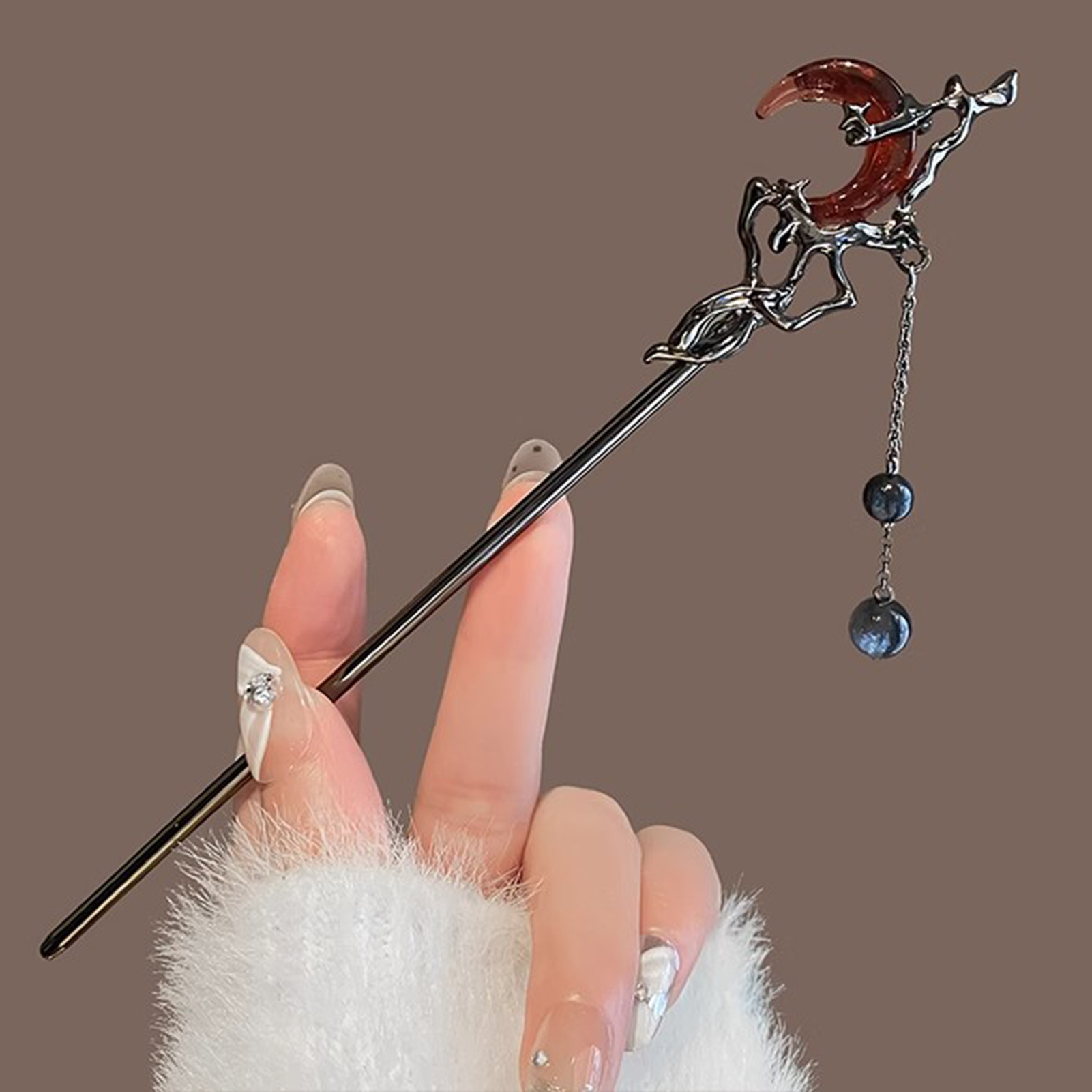 Estilo gótico pingente hairpin para mulheres metal lua borla vara de cabelo vestido vintage cheongsam metal jóias acessórios para o cabelo