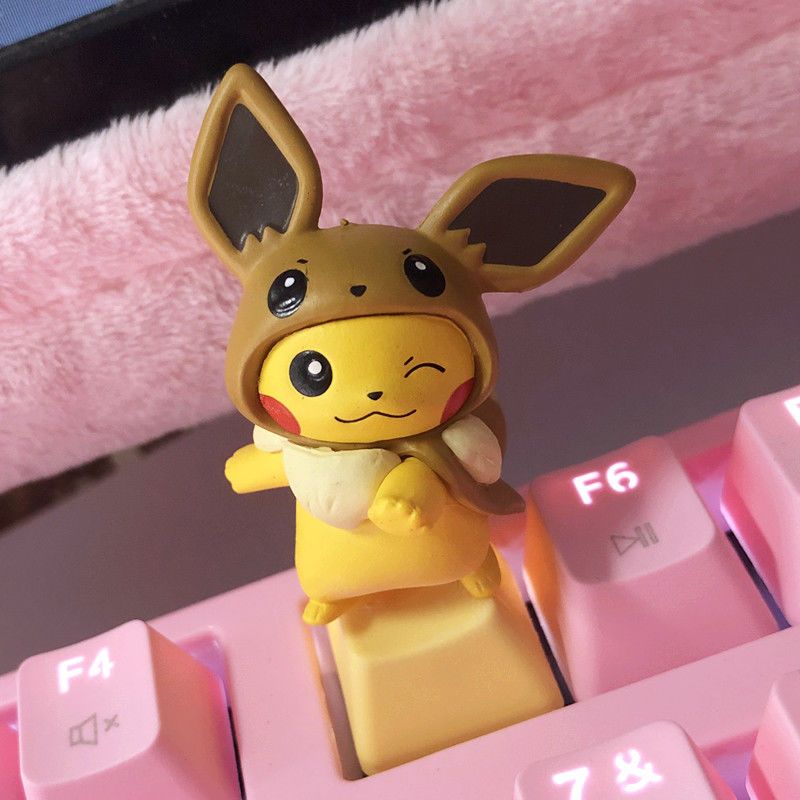 Capuchons de touches Pokemon Pikachu pour clavier mécanique de jeu, capuchons de touches de dessin animé jaunes personnalisés, à axe transversal ESC