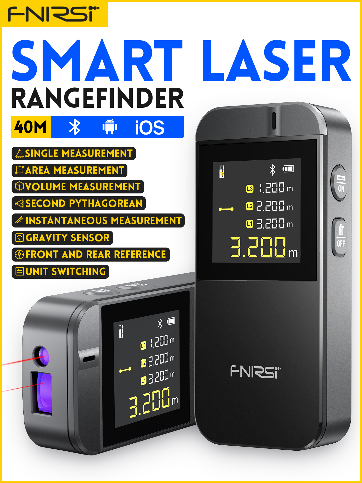 FNIRSI IR40 ruban à mesurer Laser numérique 40M télémètre Laser télémètre précis Construction Bluetooth APP Android IOS