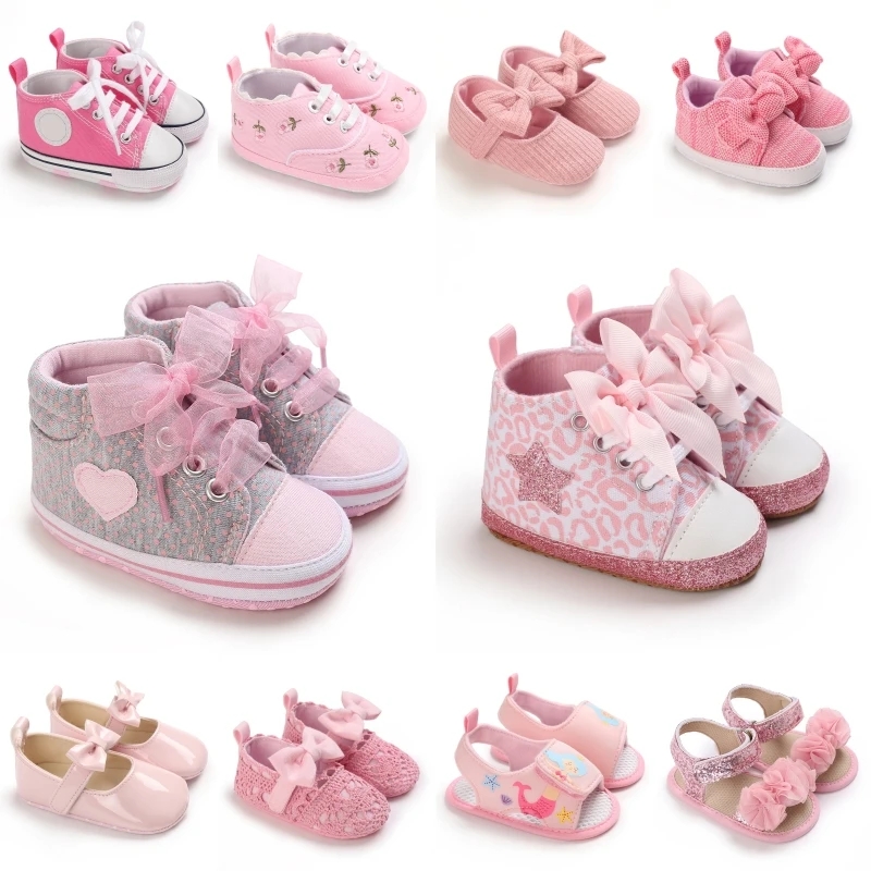 Scarpe basse casual dal design carino e classico a tema rosa per bambine, scarpe da passeggio morbide e comode per bambine da 0 a 18 mesi