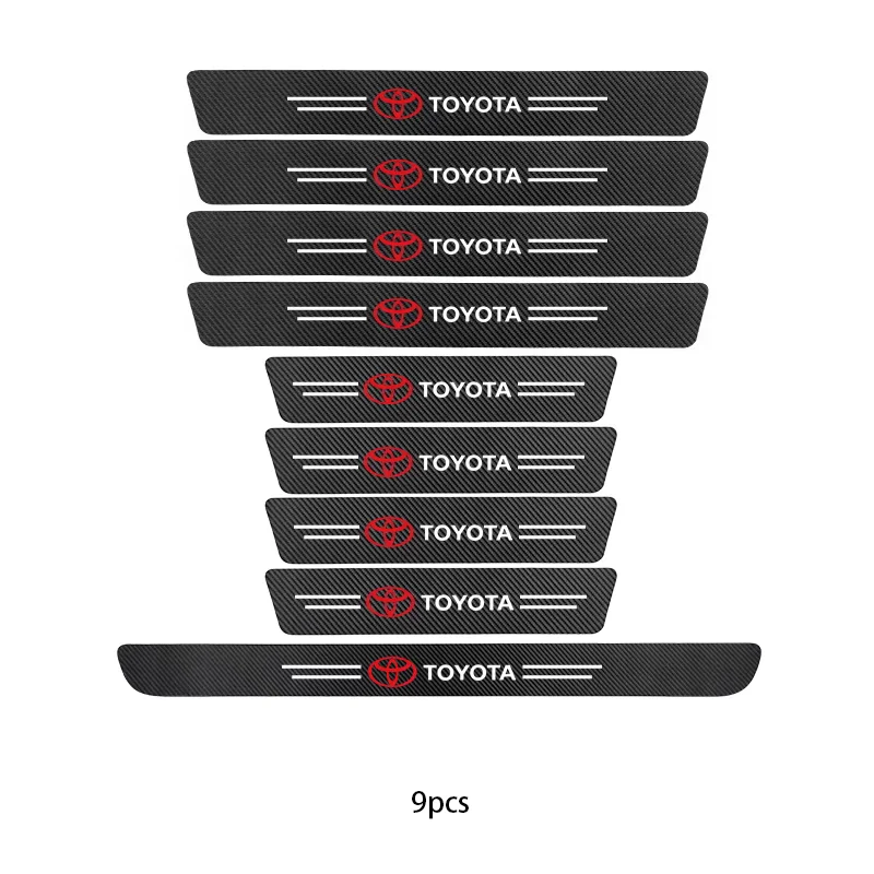 Pegatinas protectoras de alféizar de fibra de carbono para puerta con logotipo de coche, para Toyota Yaris Corolla Auris Rav4 landCruiser vios LEVIN camry prado C-HR