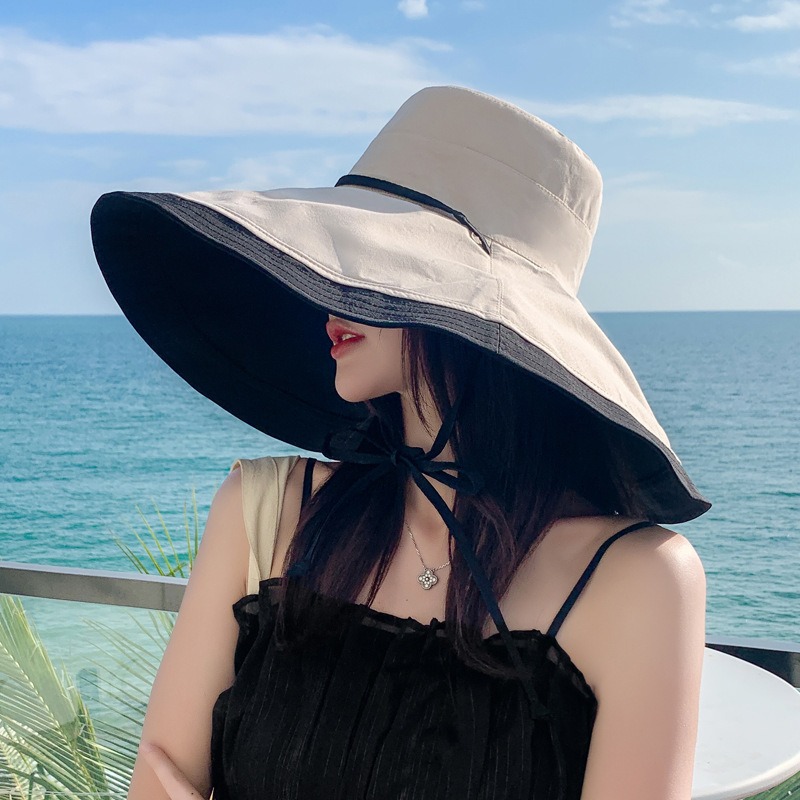 Damski kapelusz typu bucket hat z bardzo szerokim rondem 18 cm, dwustronny, w stylu koreańskim, chroniący przed promieniowaniem UV, idealny na lato, do ochrony twarzy, na co dzień, na zewnątrz.