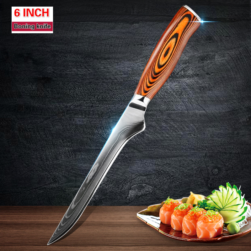 6-дюймовый нож для обвалки, высокоуглеродистый нож для мясника, японский VG10, кухонный нож из дамасской стали, деревянная ручка, нож для мяса