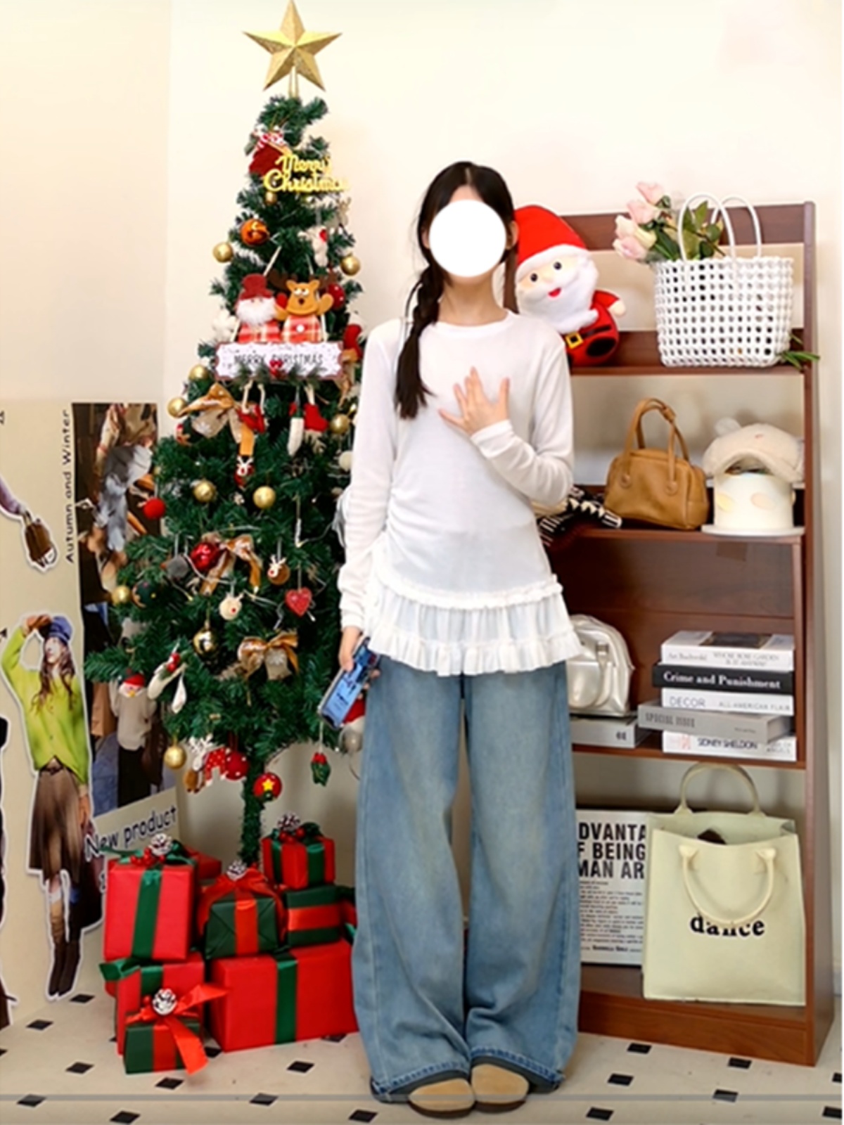 バレエスタイルフリル裾長袖 Tシャツ女性のファッションスリムフィットベースレイヤーシャツインナーウェアトップ春シーズン用