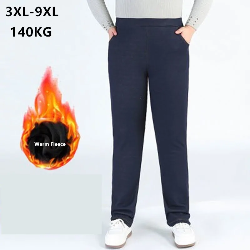Leggings de lana para mujer, pantalones gruesos ajustados, cálidos para invierno y otoño, de talla grande 6XL, 8XL, 9XL, pantalones elegantes de gran tamaño de estiramiento alto