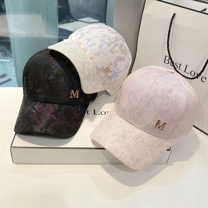 CNTANG Topi Bisbol Musim Panas Topi Hip Hop Bersirkulasi M Mesh Berlian Imitasi Wanita Modis Topi Pelindung Desainer Kasual Wanita