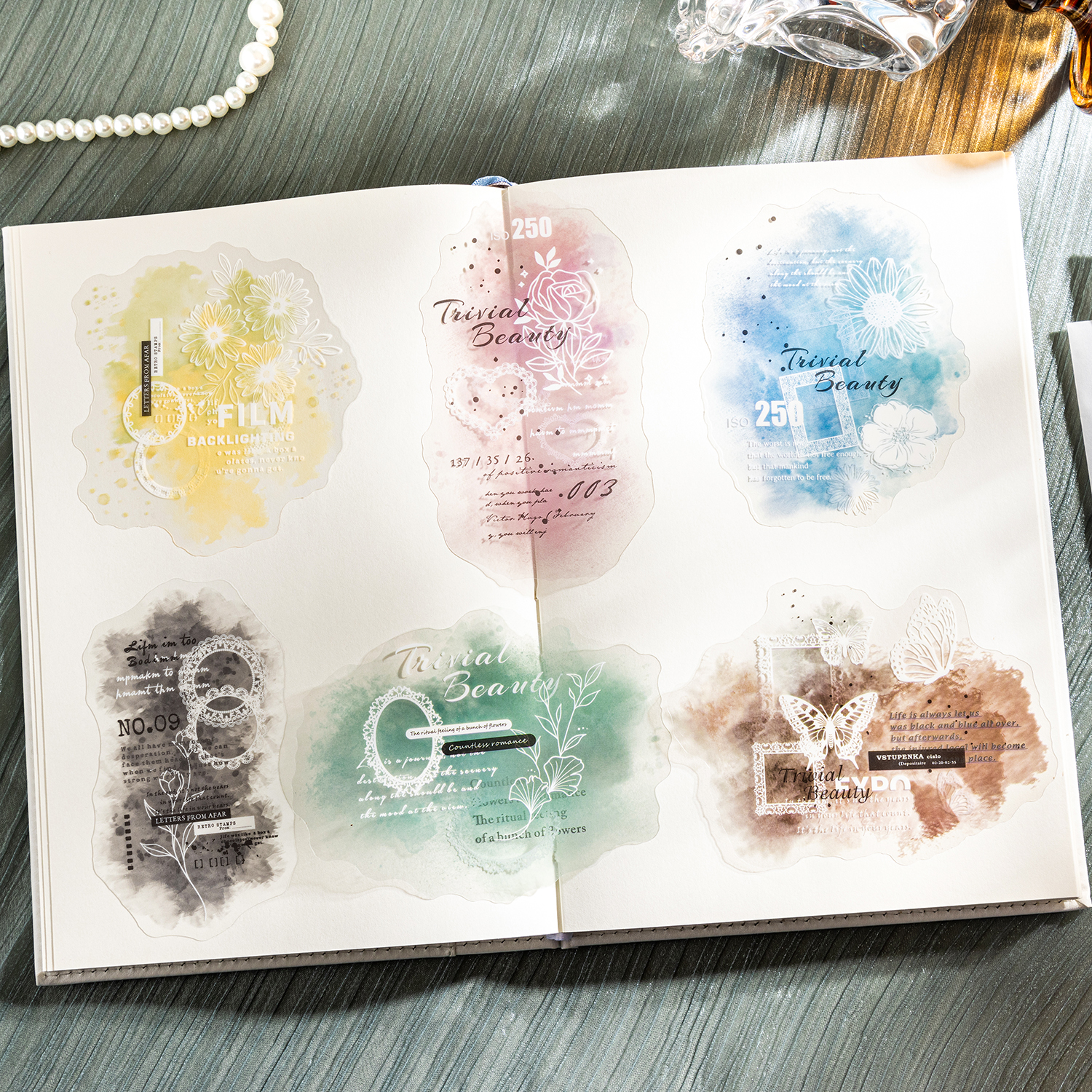 Yoofun 10 buah/lot stiker hias awan dan kabut renda kolase renda Label buku tempel bahan perencana jurnal buku harian Diy