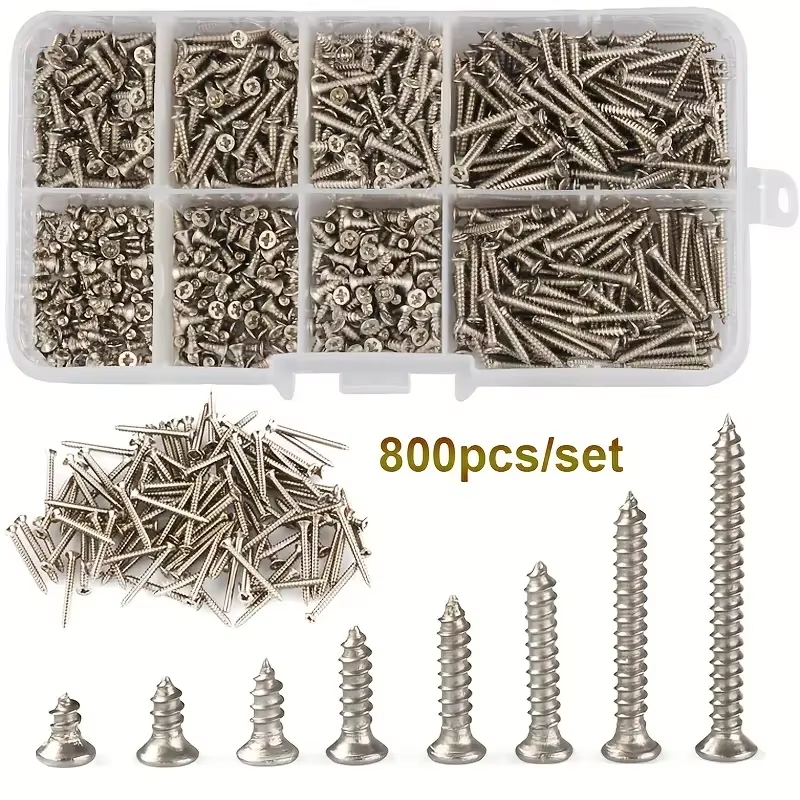 Lot de 800 vis autotaraudeuses pour bois M2, vis à tête plate Phillips pour tôle, écrous autobloquants, et ensembles de vis à filetage pour bois