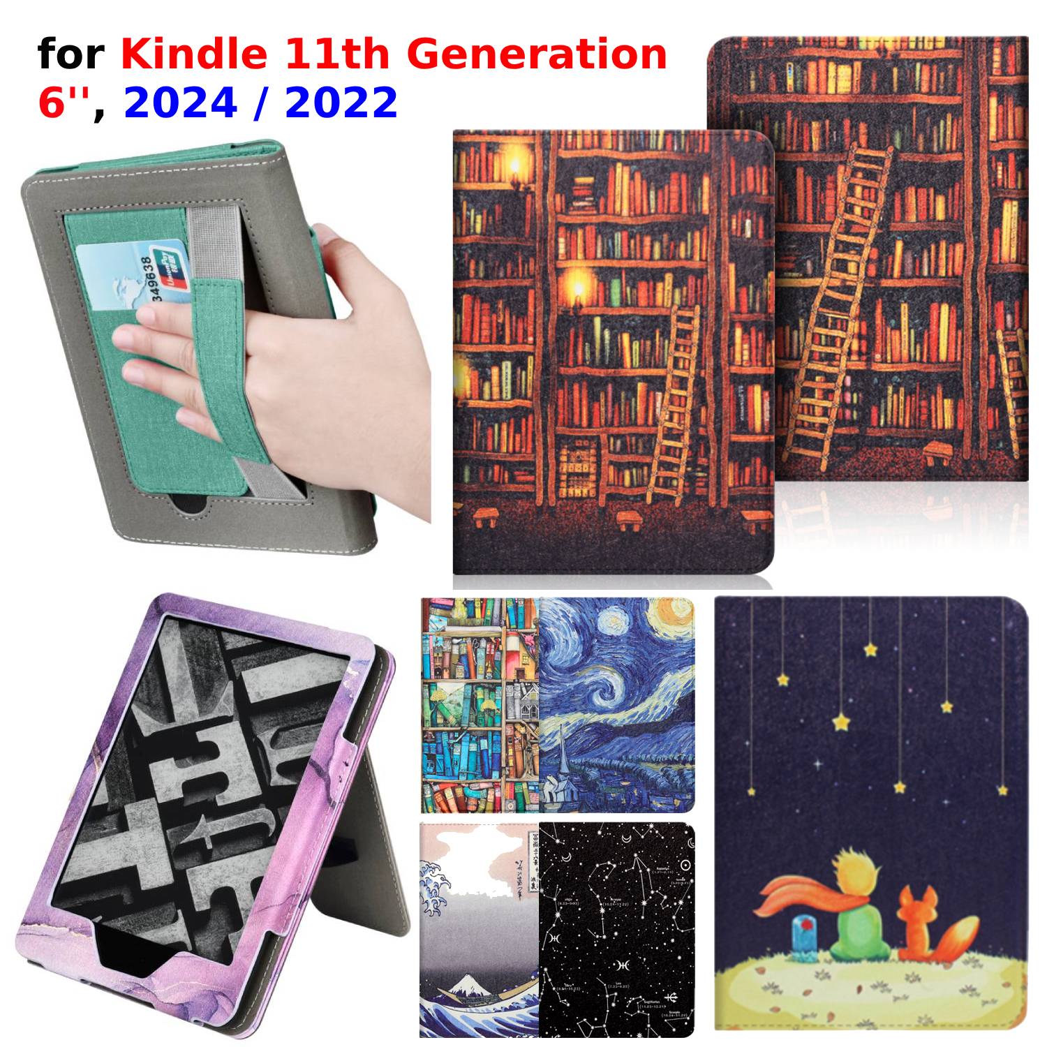Для Kindle 11-го поколения 2024 Чехол 6 дюймов с ремешком для рук подставкой-держателем Слотом для карт памяти из искусственной кожи Чехол для электронной книги RS23CV C2V2L3