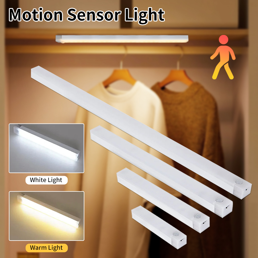 Sensor de movimento luz do armário usb recarregável led night light armário guarda-roupa lâmpada cozinha escada quarto decoração 10/20/30/50cm