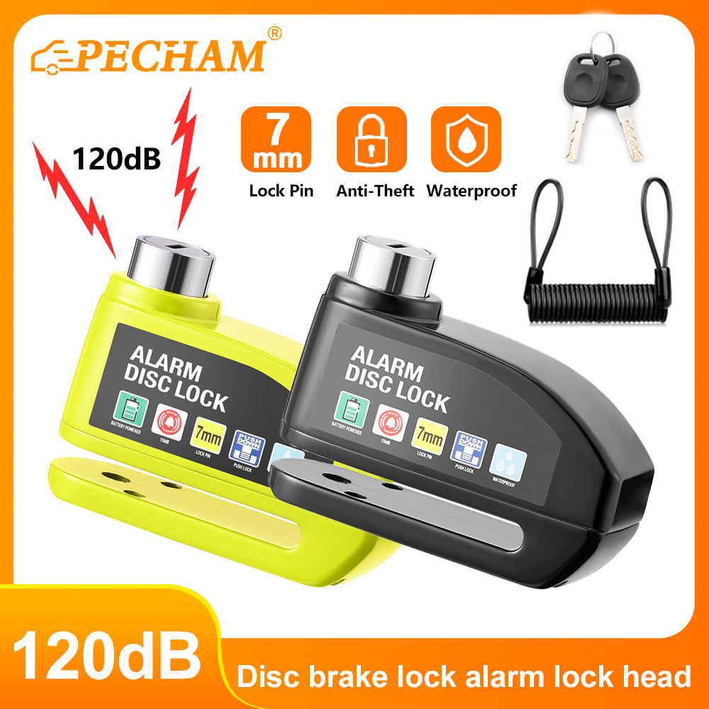 Alarma de motocicleta, bloqueo de freno de disco, candado de seguridad para rueda de Moto, resistente al agua, 120dB, alarma antirrobo fuerte, bloqueo de disco de motocicleta