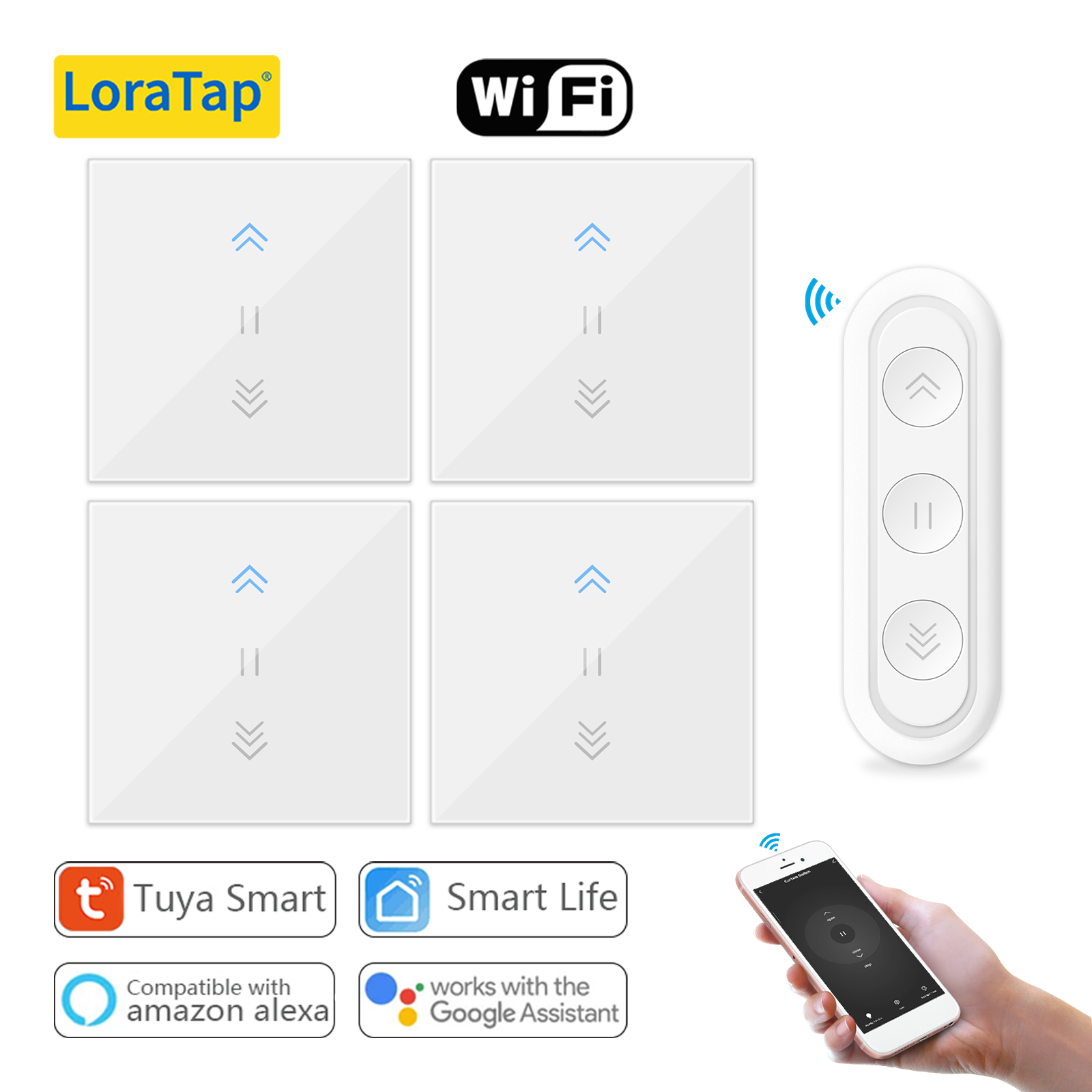 LoraTap Tuya ผ้าม่านสวิทช์ Rolling Blinds สวิทช์ Backlight RF & WiFi Tubular มอเตอร์ Smart Life Google Home Alexa Echo