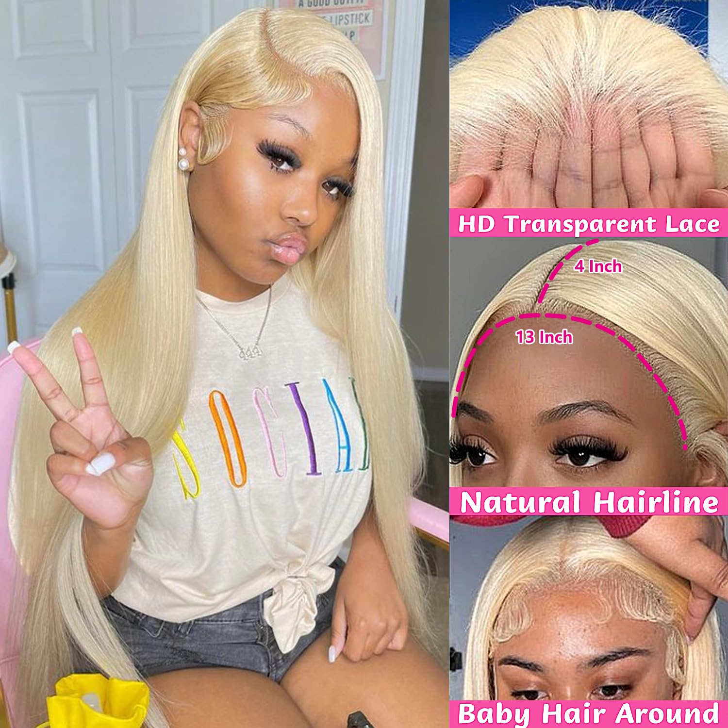 30 Inch 613 Lace Front Wig Human Hair Blonde 13X6 HD Transparent Lace Front Wigs Human Hair 180% Density Blonde L Wigs 613 HD Straight Lace Frontal Wig Pre Plucked