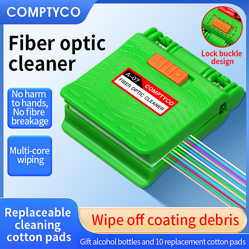 COMPTYCO A-07 Clip de limpieza de núcleo de fibra óptica herramienta de limpieza FTTH limpiador de fibra óptica con limpiador botella de almacenamiento de algodón/alcohol
