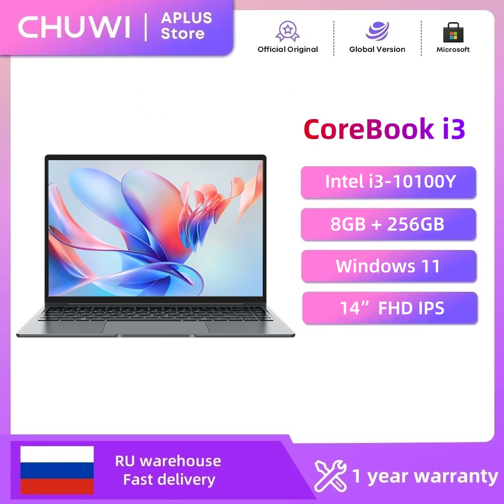 Portátil CHUWI CoreBook Intel i3 10100Y, 8 GB de RAM, 256 GB SSD, pantalla IPS FHD de 14'', Wi-Fi de 2,4 GHz/5 GHz, Windows 11, portátil ultrafino ﻿