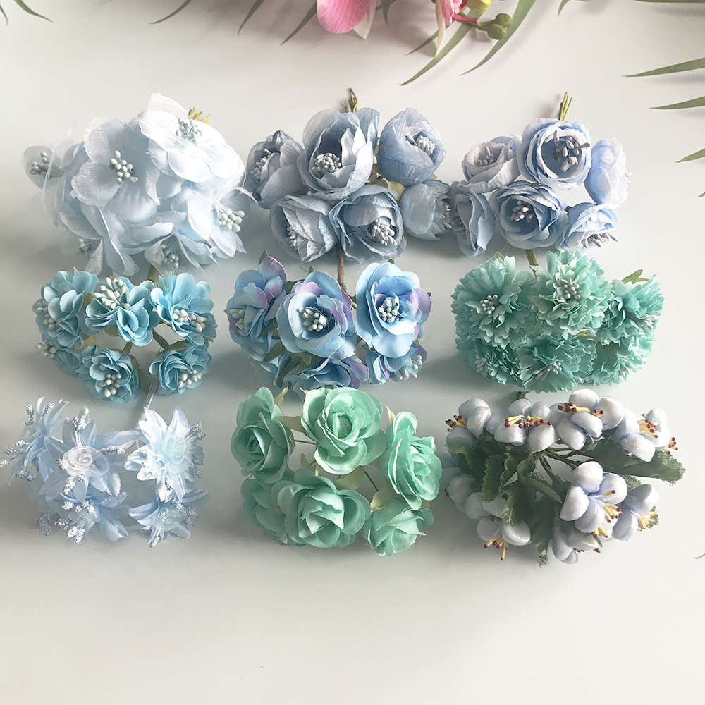 6/10/12/pz Mix fiore blu ciliegia stame bacche Bundle fai da te torta nuziale di natale confezione regalo ghirlande Decor