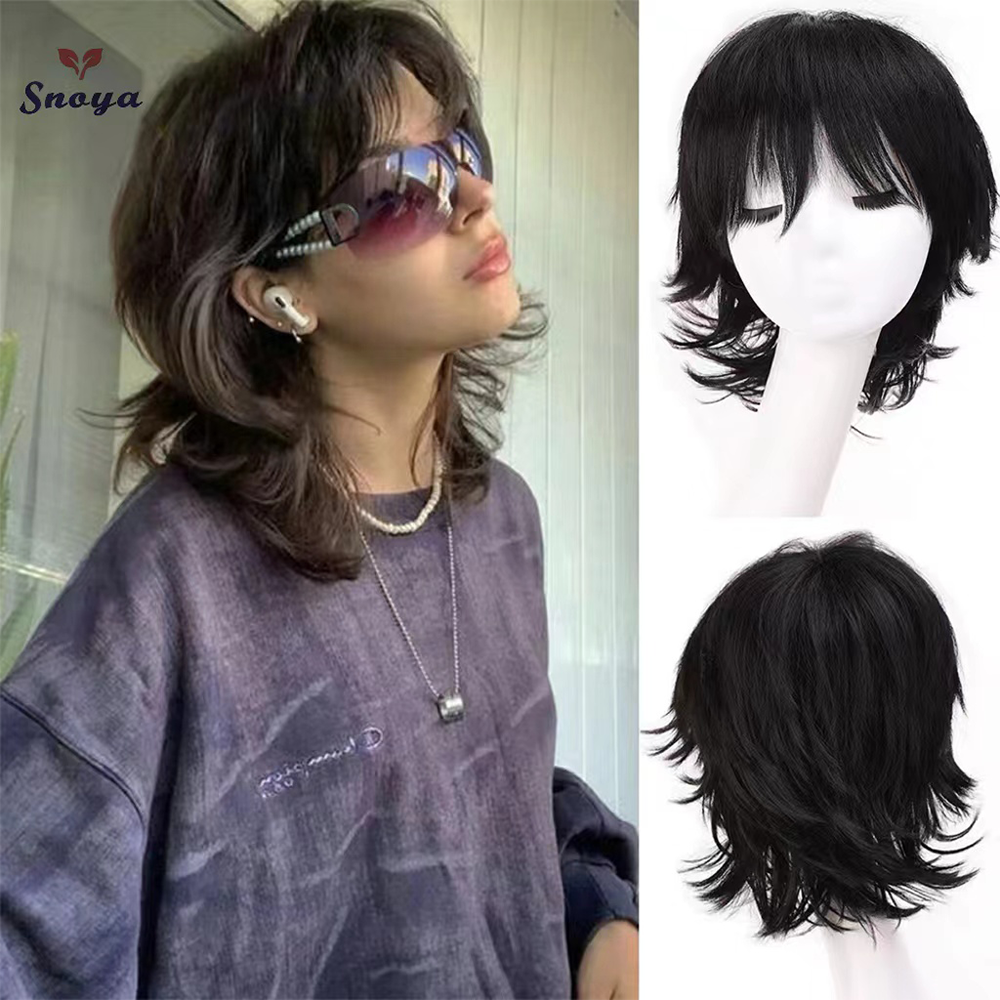 Cabelo sintético curto e reto para festa de menino e menina, resistente ao calor, tipo cabeça de peixe, peruca masculina e lolita para cosplay feminino