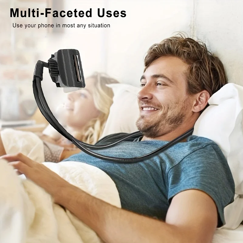 Multifunctionele nachtkastje Luie nek Universele mobiele telefoonhouder Uitschuifbare nekhangende selfie-stickrek Verstelbaar 360° ° Gratis