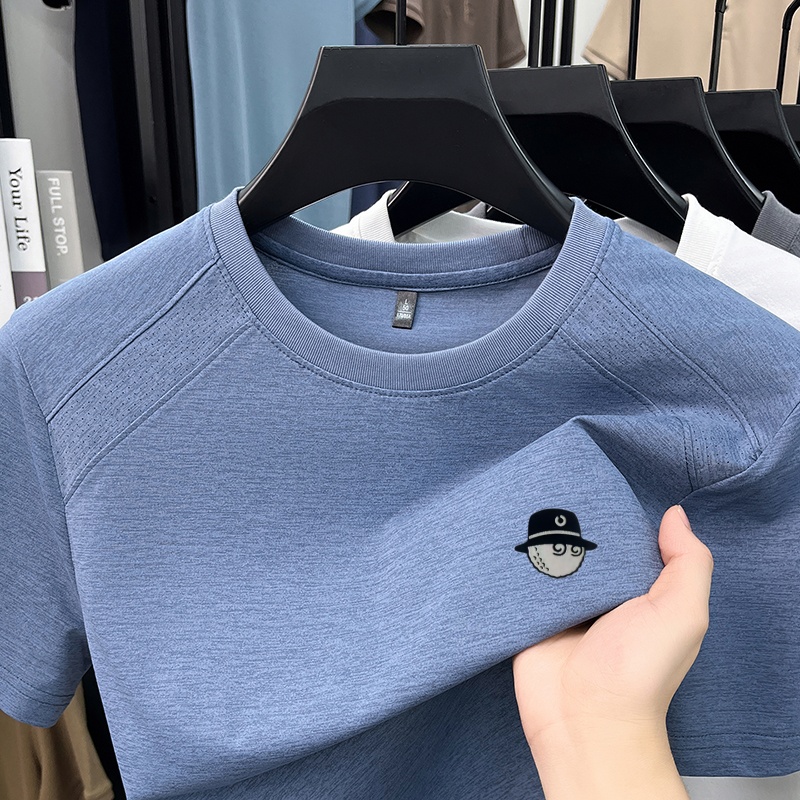 Heren T-shirt met O-hals en korte mouwen, nieuw zomermodel, sneldrogend, met print, casual, ademend, modieus heren kleding