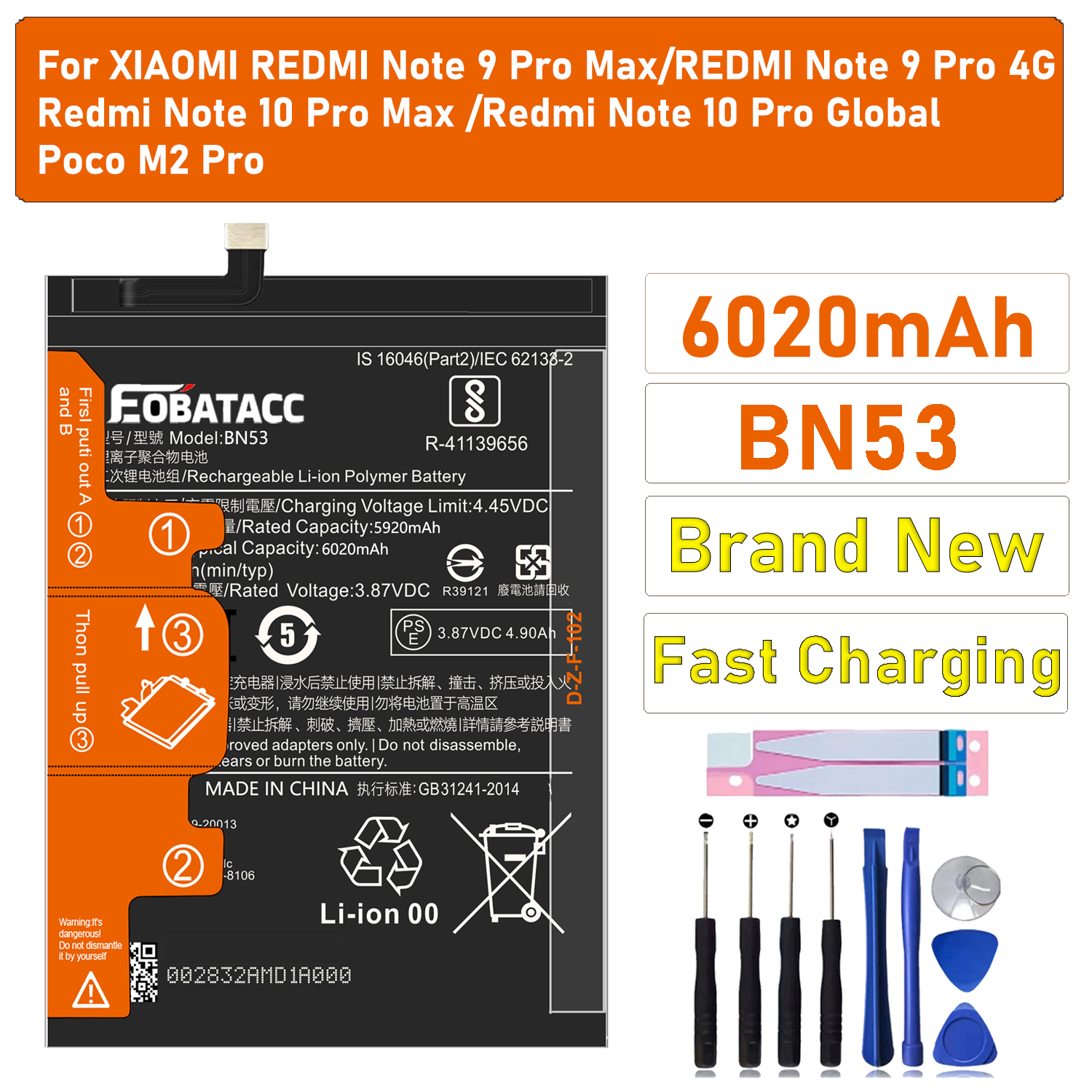 100% оригинальный аккумулятор BN53 емкостью 6020 мАч для Xiaomi Redmi note 10 Pro global/note 9 Pro, глобальная замена аккумуляторов, быстрая доставка
