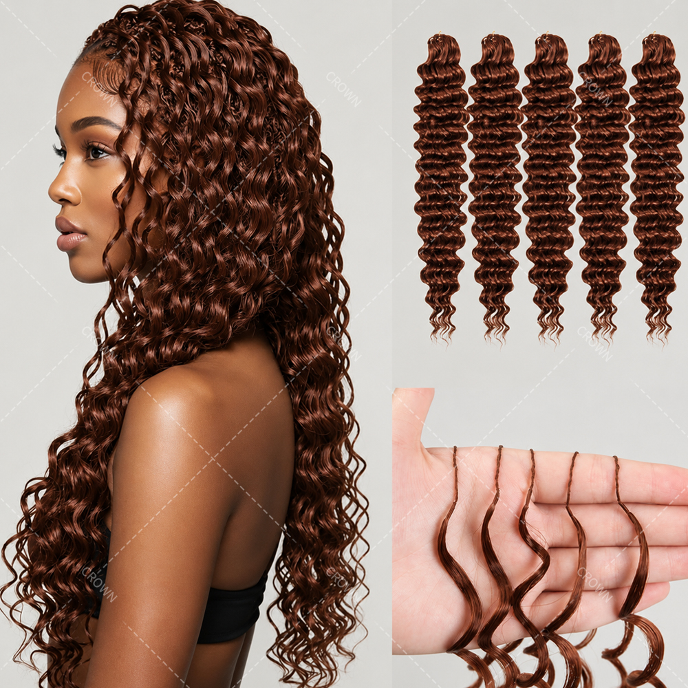Cabelo Humano Castanho Cacheado para Crochê, Extensões Pré-Enlaçadas com Nós Milagrosos, Ondas Profundas, Cabelo para Tranças Estilo Pluma, Pacotes de Cabelo Humano Castanho Natural Cacheado, Macio, Volumoso, Leve, Sem Embaraços, Reutilizável, Estilo Prot