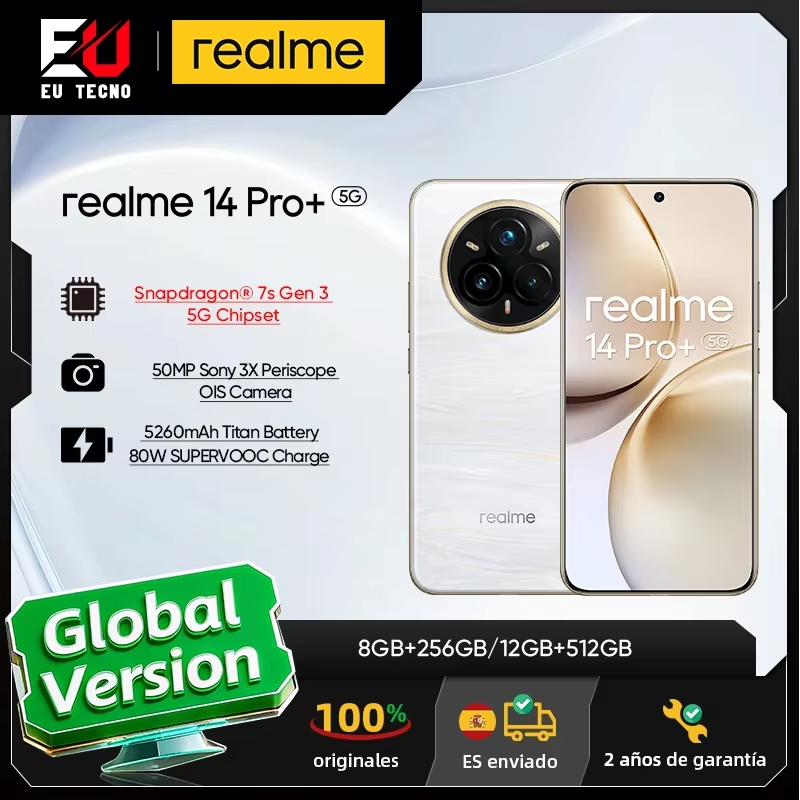 Versione globale realme 14 Pro Plus 5G Smartphone Sony 3X Periscopio OIS Fotocamera Snapdragon7s Gen 3 80W SUPERVOOC Carica IP69