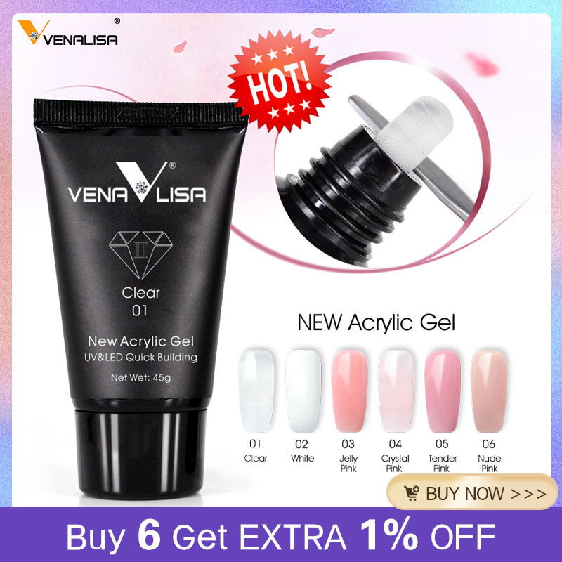 VENALISA Gel acrilico 45g Gelatina rosa Poly Gel per unghie Manicure per unghie Estensione semipermanente Soak Off Gel per costruzione UV Gel francese